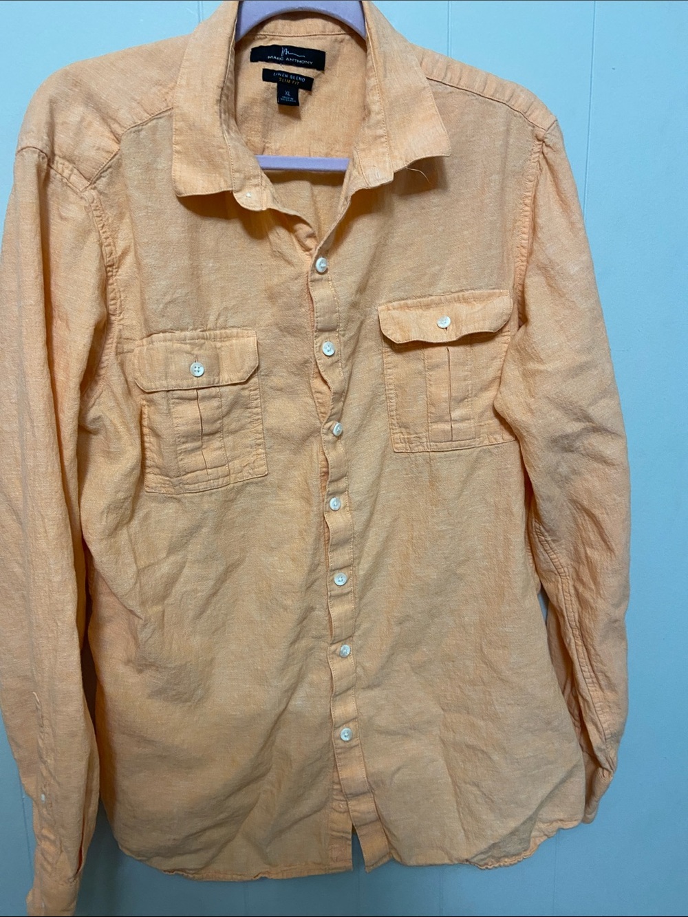 Marc Anthony Peach Linen blend Button-Up Shirt